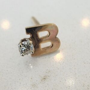 SOLD 14kt Gold Initial 'B' Stud Or Tack with Diamond Accent SOLD